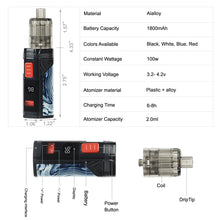 Load image into Gallery viewer, 100W E Cig Eletracnic Cigarette 1800mAh Huge Vape LED Screen Starter Full Kit
