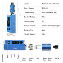 Load image into Gallery viewer, New 100W Electronic e Cig Cigarette Shisha Vape Pen Starter Kit 2600mAh Coils UK