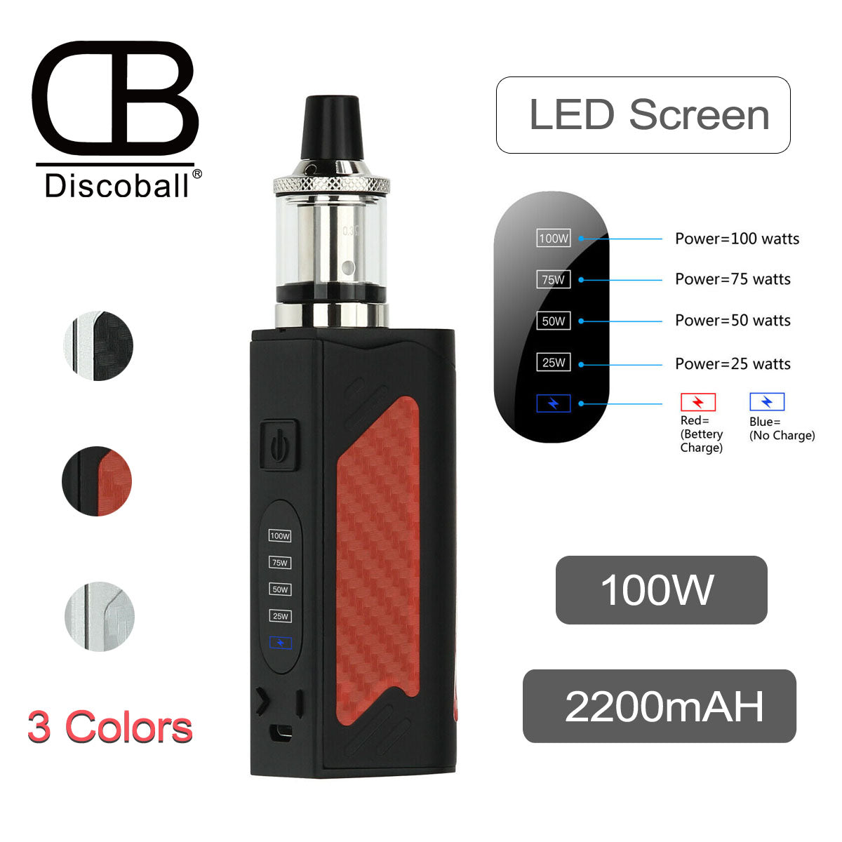100W Electronic Cigarette 2200mAh Vape LED Box Mod Full Full Kit Disco Discoball 100W Electronic Cigarette 2200mAh Vape LED Box Mod Full Full Kit Disco Discoball